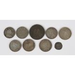 A group of British coins, comprising an Elizabeth I fifth issue threepence 1580, a George III one-