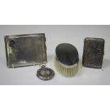 A George V silver curved rectangular engine turned cigarette case, Birmingham 1927, length 11.5cm,