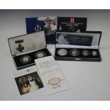 A United Kingdom Britannia silver proof four-coin set 2007, cased, a two-coin fifty pence set 2006