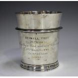A Victorian silver tapering cylindrical beaker, the girdled body presentation inscribed 'Meynell