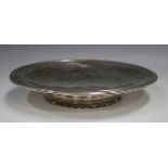 A George VI silver circular tazza, engraved with initials and facsimile signatures, raised on a wavy