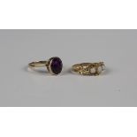 A gold ring, collet set with an oval cut amethyst, detailed '9ct', weight 3.2g, ring size approx