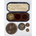 An Austrian gold medallion commemorating Jenny Lind 1847, with a case to hold three medallions, four