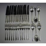 A Mappin & Webb part canteen of plated cutlery, comprising twelve table knives and forks, six
