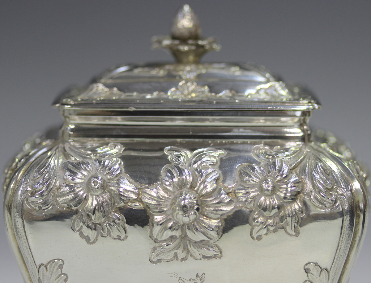 A set of three George III silver graduated tea caddies and covers with strawberry finials, each of - Image 19 of 30