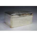 A George V silver rectangular cigar box with domed hinged lid, Birmingham 1923 (marks rubbed),