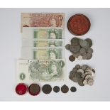 A small group of British pre-decimal coins, including a half-crown 1915, a small group of foreign