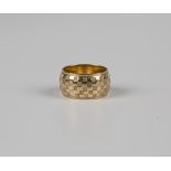 A gold wide band ring, decorated with a reeded square pattern, detailed '14K', weight 9.2g, ring