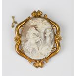 A mid-Victorian gold mounted oval shell cameo brooch, carved as a scene of St George and the