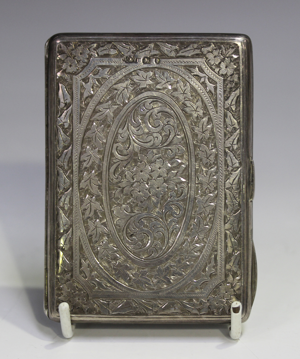 A late Victorian Needham's patent silver card case of rectangular form, engraved with foliate - Image 3 of 10