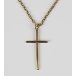 A 9ct gold pendant cross, weight 0.8g, length 3.2cm, with a gold oval link neckchain, unmarked,