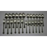 A late Victorian part canteen of silver Albany pattern cutlery, comprising six table forks and