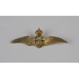 A gold sweetheart brooch, designed as the winged badge of the Royal Flying Corps, detailed '9ct',