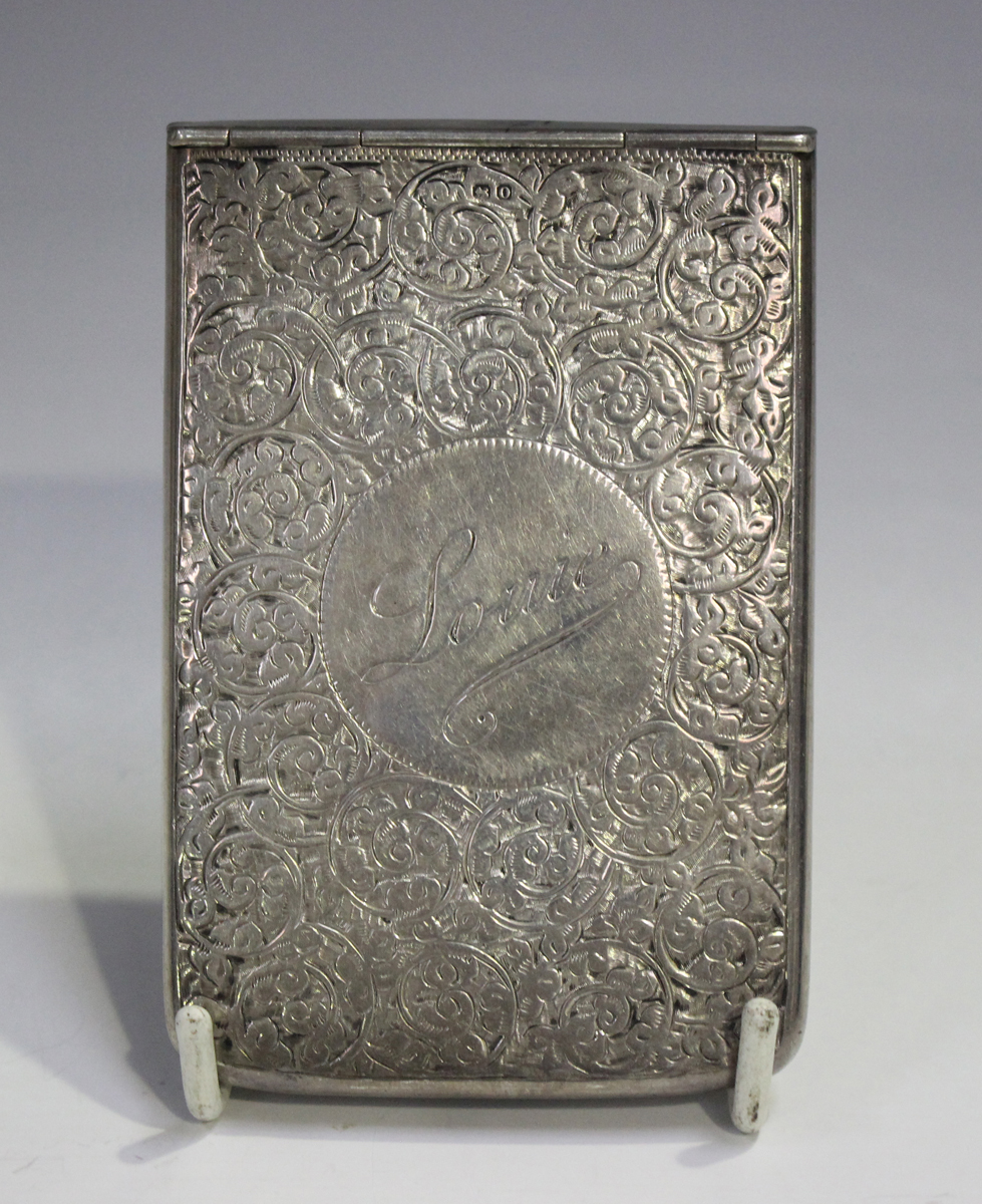 A late Victorian Needham's patent silver card case of rectangular form, engraved with foliate - Image 8 of 10