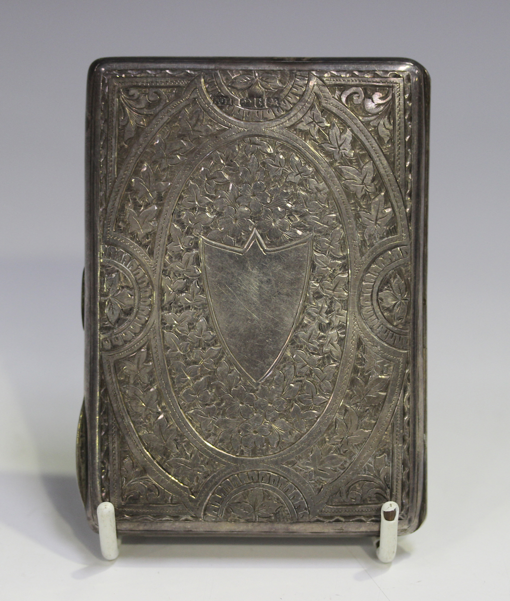 A late Victorian Needham's patent silver card case of rectangular form, engraved with foliate - Image 6 of 10