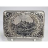 A Russian silver and niello cigarette case of rectangular form, 84 zolotnik, the hinged lid