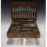 An Elkington part canteen of plated Westminster pattern cutlery, comprising six table knives and