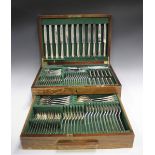 A part canteen of plated Rat Tail pattern cutlery, comprising twelve table knives and forks, four