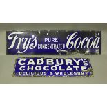 A Cadbury's Chocolate enamel advertising sign, 30.5cm x 91cm, and a Fry's Cocoa advertising sign,