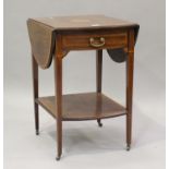 An Edwardian mahogany and satinwood crossbanded drop-flap occasional table, height 72cm, width 95cm,