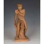A late 19th century Danish Grand Tour terracotta figure of the seated Mercury, holding panpipes