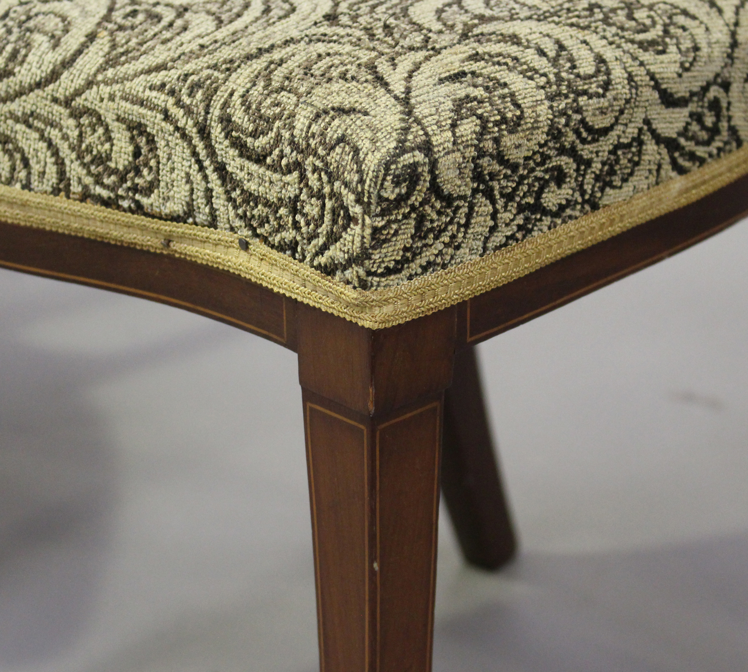 A pair of Edwardian mahogany and boxwood line inlaid bedroom chairs by Maple & Co, height 89cm, - Image 5 of 10