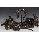 Leigh Heppell - six modern bronzed resin erotic figures, together with a bronzed resin figure group