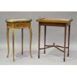 A 20th century Louis XVI style kingwood kidney shaped side table with white marble top, on