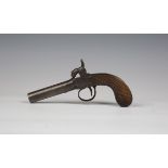An early 19th century percussion pistol with turn-off barrel, barrel length 7.5cm, foliate