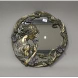 A modern Art Nouveau style cold painted cast metal wall mirror by Veronese, depicting a maiden