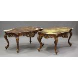 A pair of late 20th century rococo style gilt painted coffee tables with reconstituted marble
