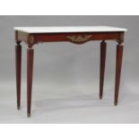 A 20th century Louis XV style mahogany and gilt metal mounted hall table with white marble top, on