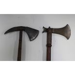 A rare late 19th century hunting axe/Bowie knife combination tool with staghorn grips and one