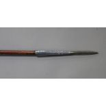 A mid to late 20th century lance with chrome finished triangular spear tip and turned chromed