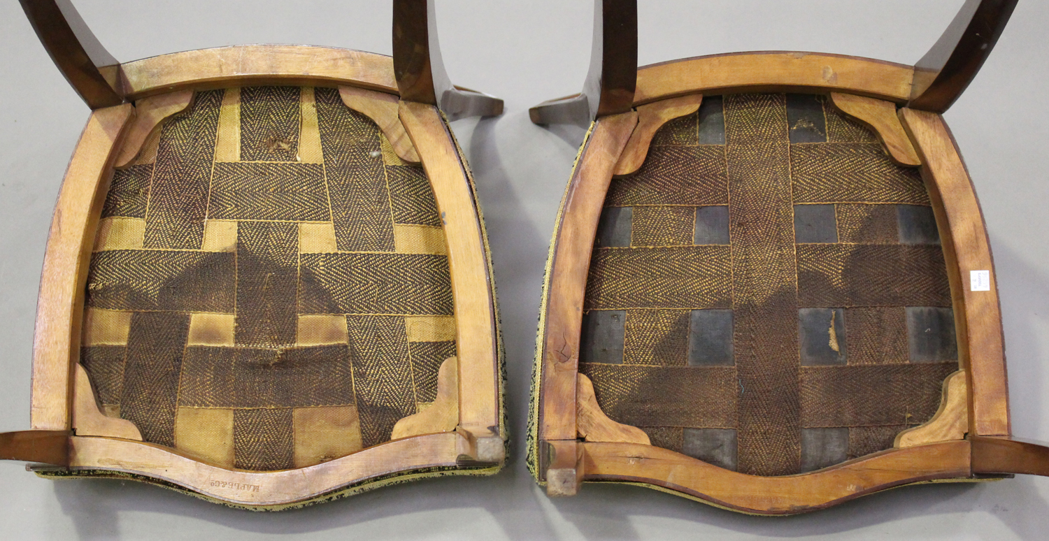 A pair of Edwardian mahogany and boxwood line inlaid bedroom chairs by Maple & Co, height 89cm, - Image 4 of 10