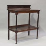 A late Victorian mahogany two-tier buffet, on reeded supports, height 107cm, width 91cm, depth