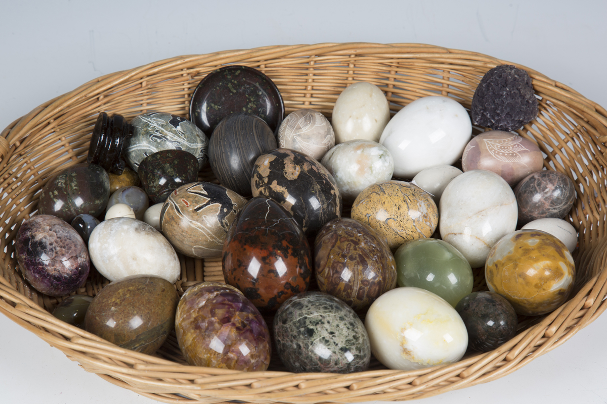 A collection of 20th century egg and other formed polished stone mineral specimens.Buyer’s Premium - Image 2 of 2