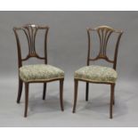 A pair of Edwardian mahogany and boxwood line inlaid bedroom chairs by Maple & Co, height 89cm,