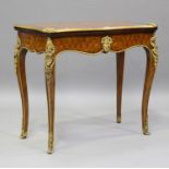 A late 19th century Louis XV style kingwood and parquetry veneered fold-over card table with gilt