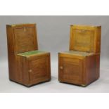 A pair of early 20th century campaign style camphor bedside cabinets with brass bound corners,