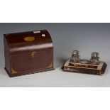 An Edwardian mahogany letter box with fan inlaid decoration, height 21cm, width 26cm, depth 13cm,