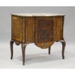 A 19th century French kingwood parquetry veneered side cabinet with rouge marble top and gilt