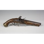 An early 19th century flintlock sea service belt pistol, barrel length 22.5cm, the border engraved