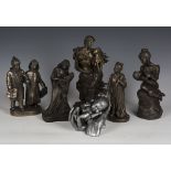 Jenny Oliver - a modern bronzed resin figure of a boy, height 22cm, together with five other