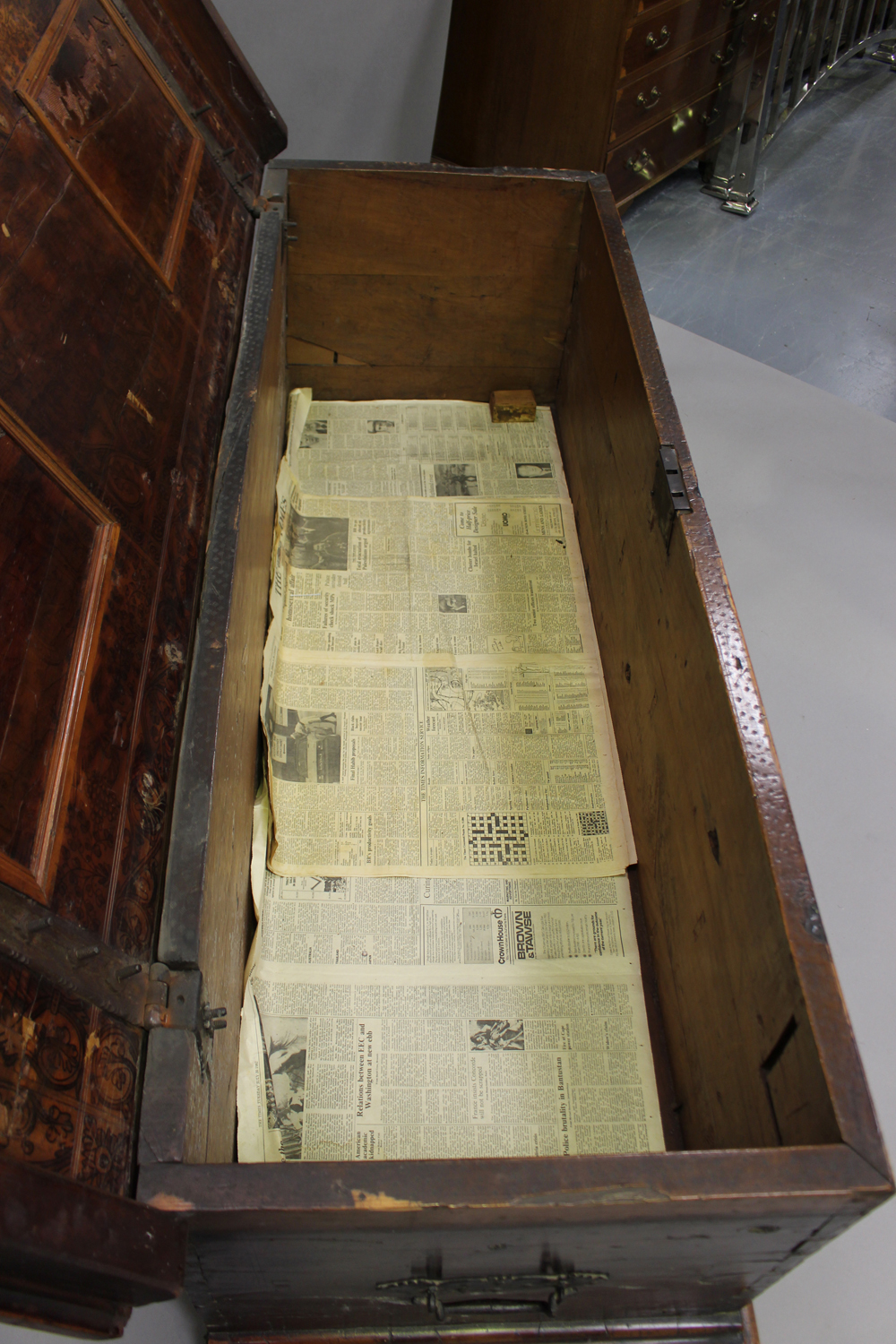 A large 17th century Italian cedar and walnut Adige chest, the lid hinged to reveal poker and pen - Image 7 of 13