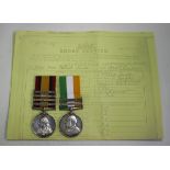 A pair of Boer War period medals, comprising Queen's South Africa Medal with four bars, '