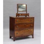 A Victorian mahogany chest of three long drawers, height 86cm, width 87cm, depth 41cm, together with