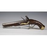 An early 19th century flintlock sea service belt pistol, barrel length 22.5cm, the border engraved