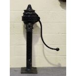 An early 20th century cast iron water pump by C. Rankin, Ballymena, later painted blue, height