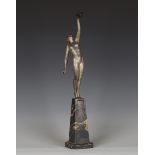 Pierre Le Faguays - Message of Love, an Art Deco silvered cast bronze figure of a nude maiden